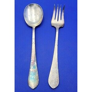 Winthrop Silver Plated Utensil Set  Salad Serving Spoon and Fork 9" Vtg